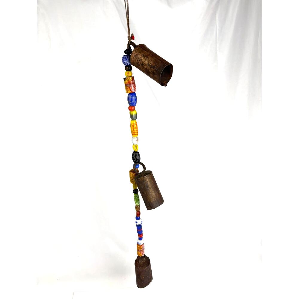 Vintage Style Metal Bells Wind Chime with Colorful‎ Glass Beads Boho Decor 23.5"